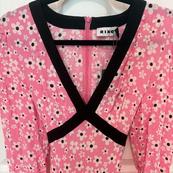 RIXO LONDON TANIA FLORAL PINK, BLACK, WHITE MIDI MAXI DRESS NEW WITH TAGS (NWT) - Picture 3 of 14